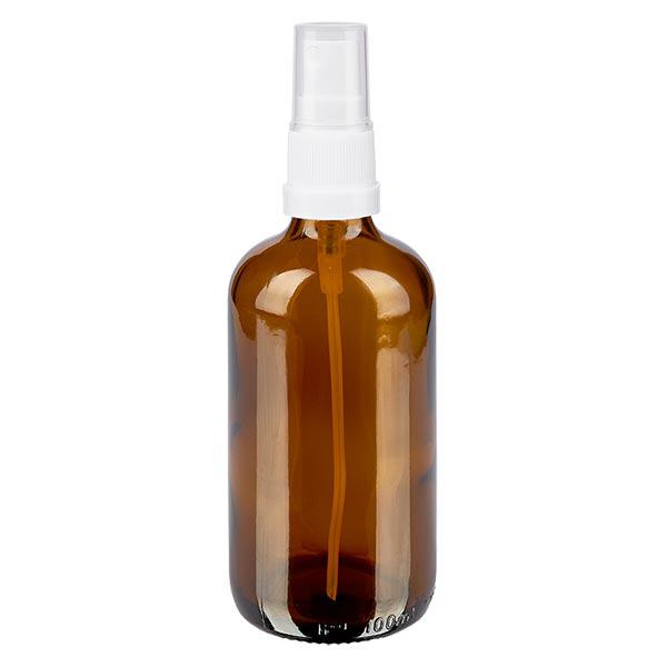 Flacon de pharmacie brun 100ml embout spray blanc Flacon de pharmacie brun 100ml embout spray blanc