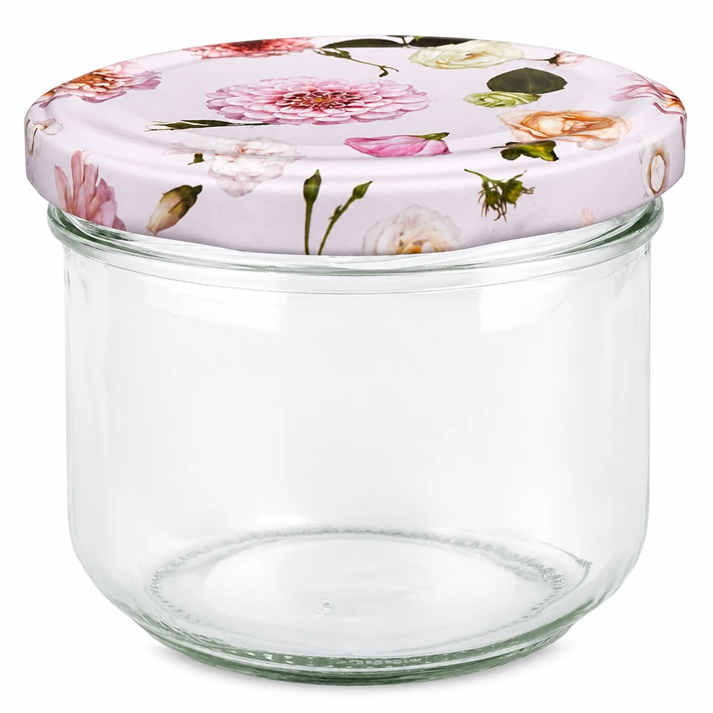 Verres de 260 ml + couvercle BasicSeal fleur rose UNiTWIST 260ml bocal avec couvercle BasicSeal rose à fleurs - bocal à conserves avec design de fleurs