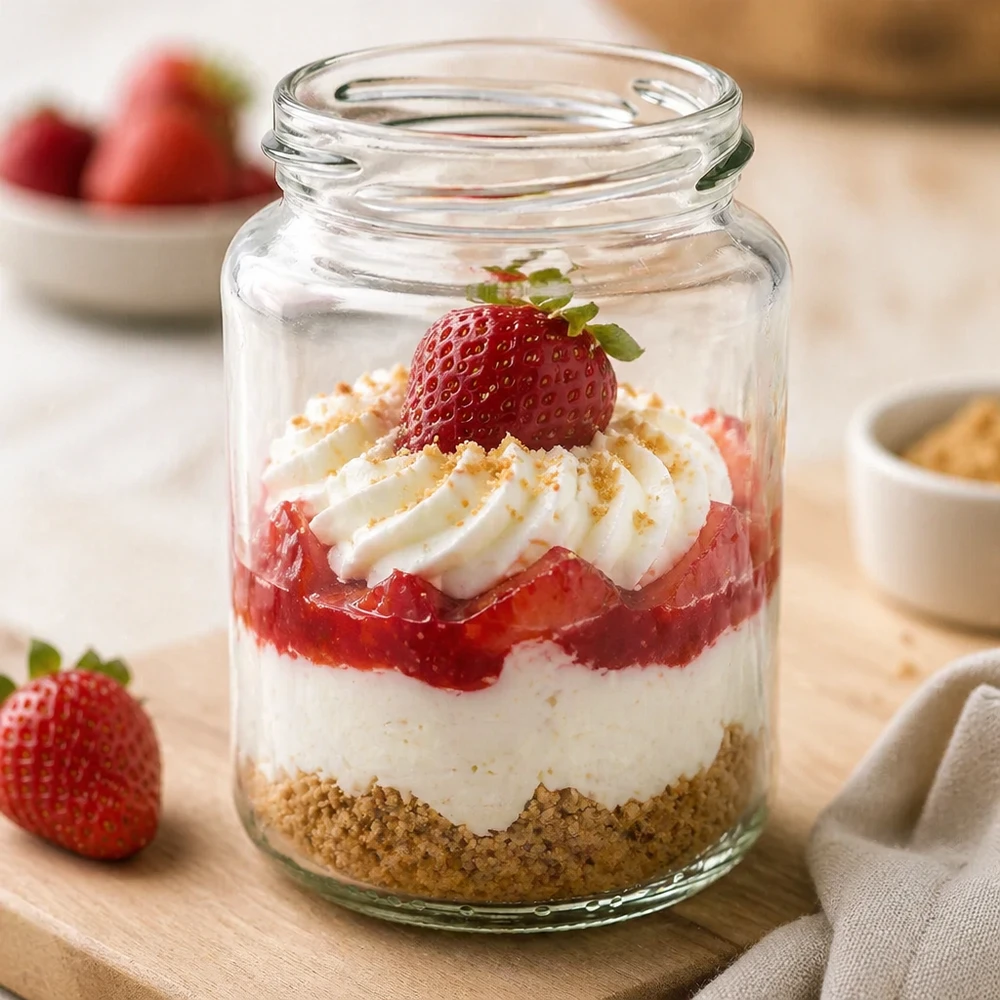 UNiTWIST Runda382 Verre rond 382ml TO66 avec dessert à la fraise Dessert en couches dans un verre rempli de crème et de fruits