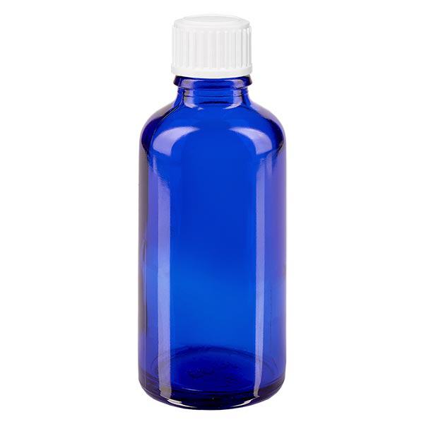 Flacon de pharmacie bleu 50ml bouchon vissable blanc standard Flacon de pharmacie bleu 50ml bouchon vissable blanc standard