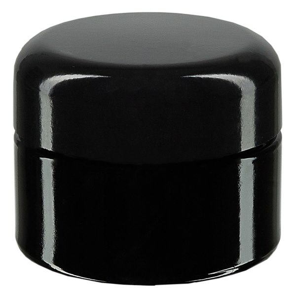 Boîte cosmétique en verre violet 30ml, avec couvercle noir.