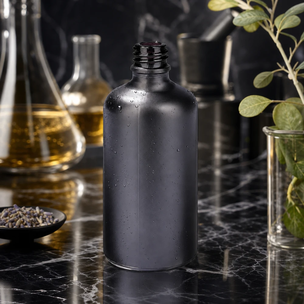 Flacon à pharmacie de 100ml BlackLine UT18/100 UNiTWIST Flacon de protection contre la lumière BlackLine UT18/100 UNiTWIST 100ml protège le contenu contre les rayons UV