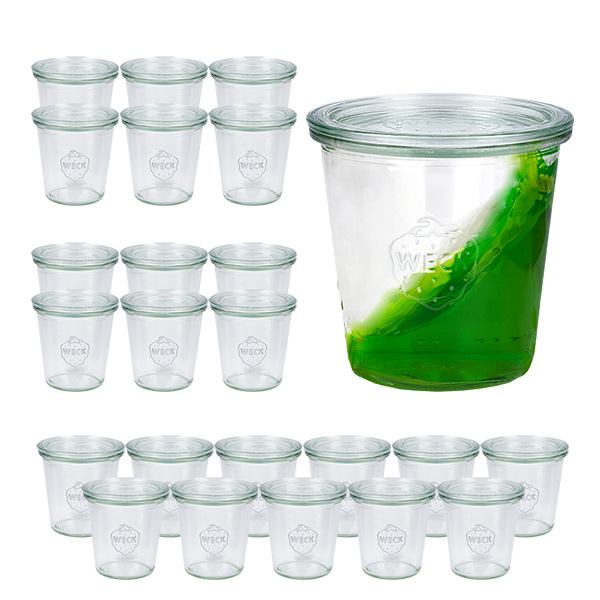 Lot de 24 bocaux Weck 290ml haut, 1/5L couvercle en verre