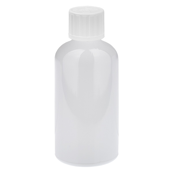 Flacon 100 ml, bouchon à vis 11 mm blanc standard, sécurité enfant WhiteLine UT18/100 Flacon 100 ml, bouchon à vis 11 mm blanc standard, sécurité enfant WhiteLine UT18/100