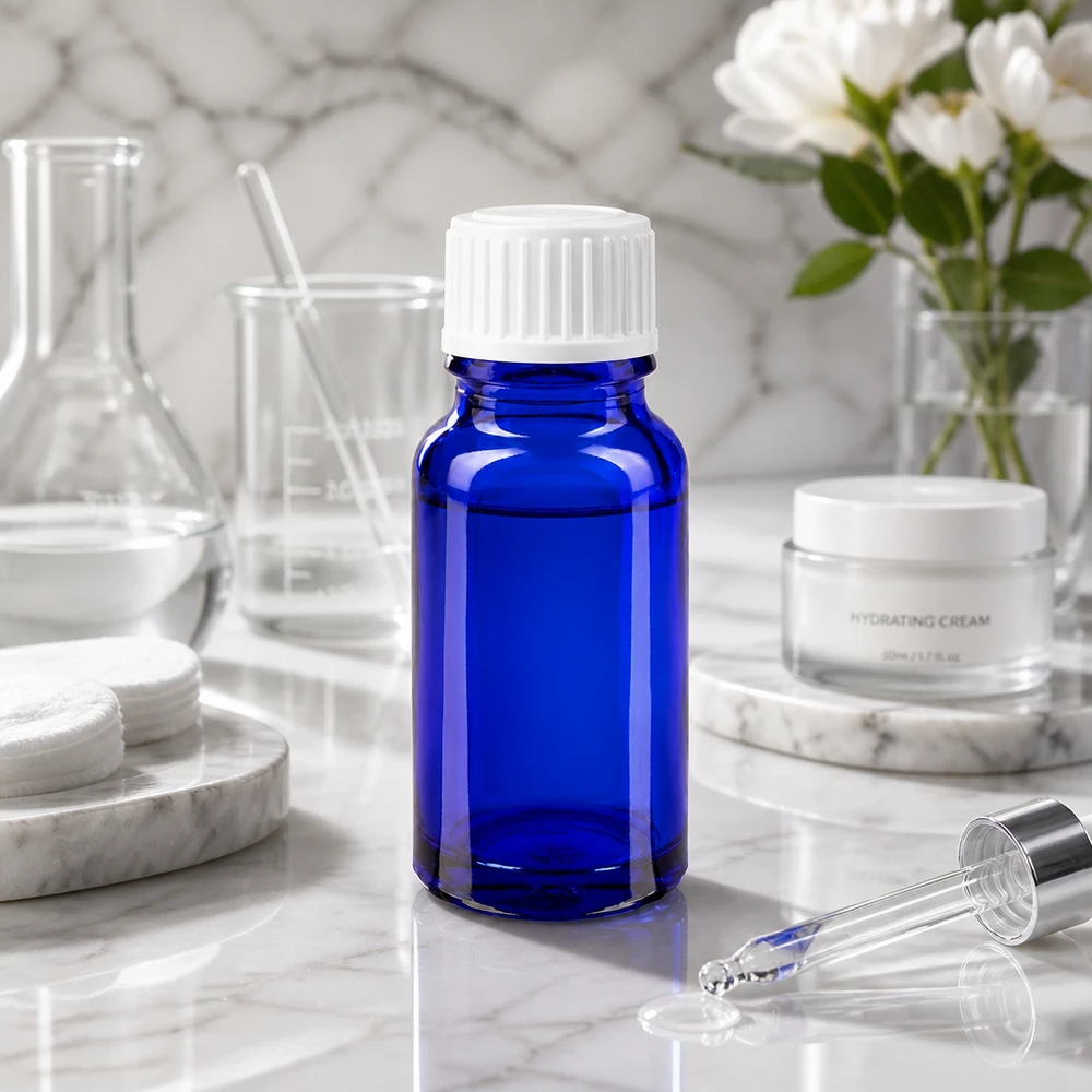 Flacon de pharmacie bleu 10ml bouchon vissable blanc globuli std Flacon en verre bleu cobalt de 10 ml pour huiles essentielles et applications de laboratoire