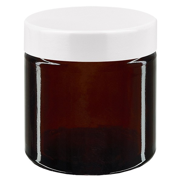 Pot en verre 60ml brun avec couvercle en bakélite blanc