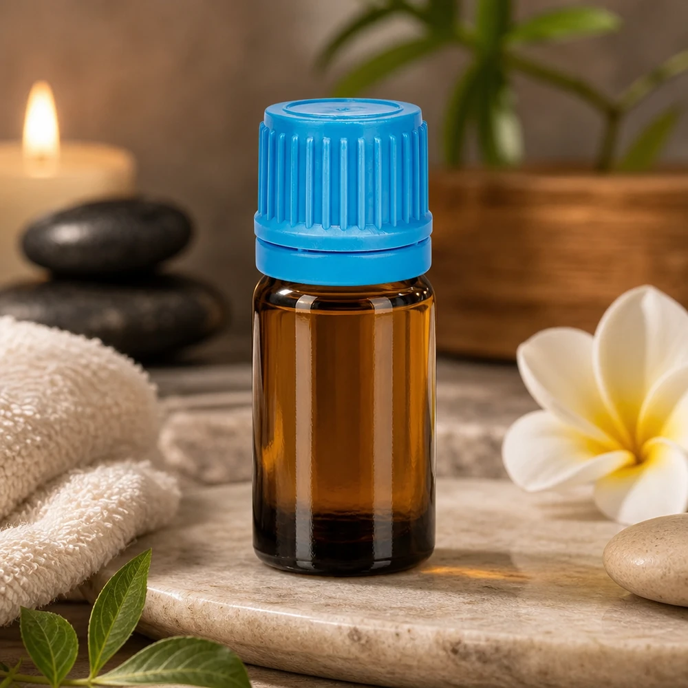 Bouteille d'aromathérapie 5ml verre brun avec bouchon bleu pour le bien-être et la détente