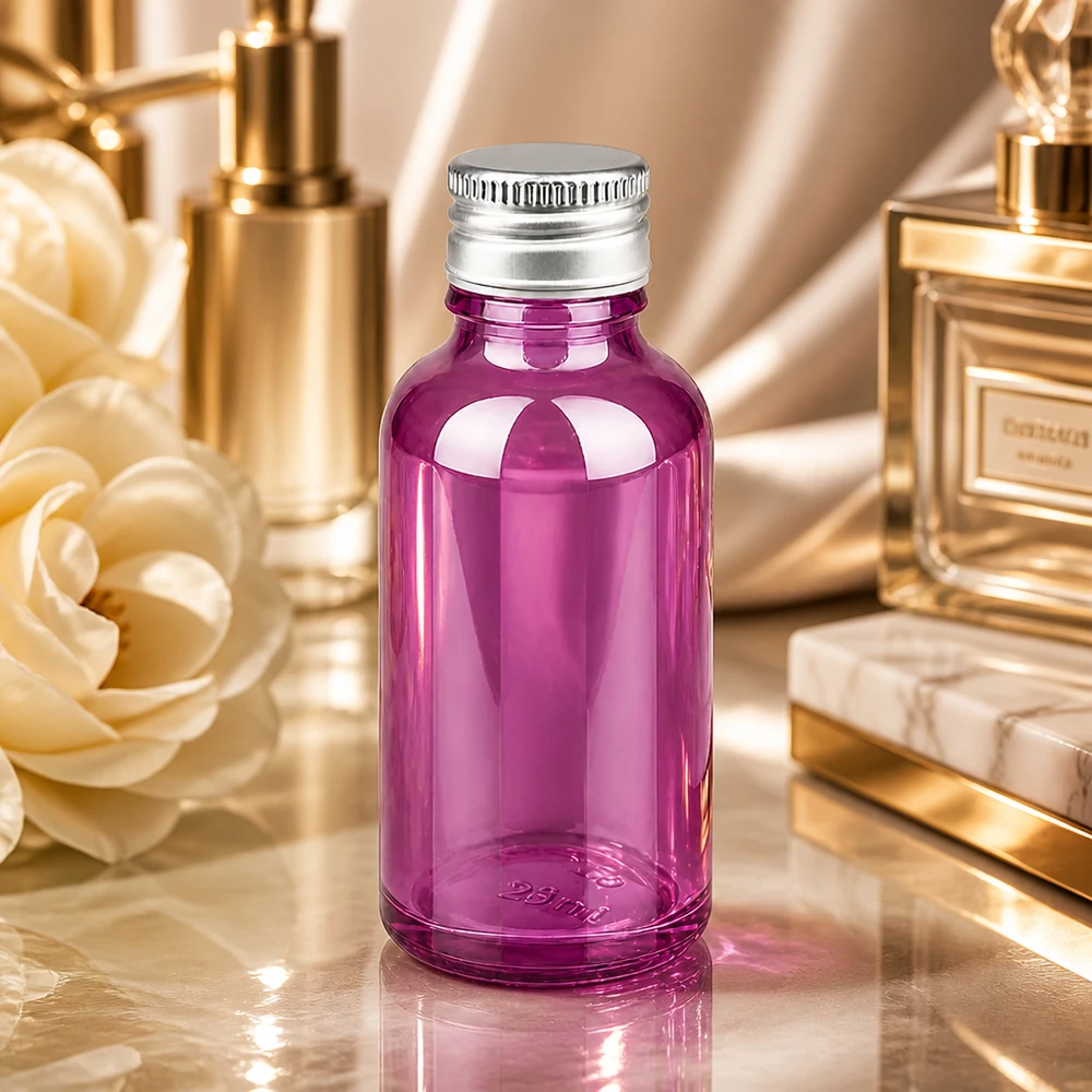 Flacon 30ml bouchon à vis 11mm alu-argent standard PurpleLine.UT18/30 Bouteille de pharmacie violette de 30 ml avec filetage professionnel standard de 11 mm pour un stockage sûr