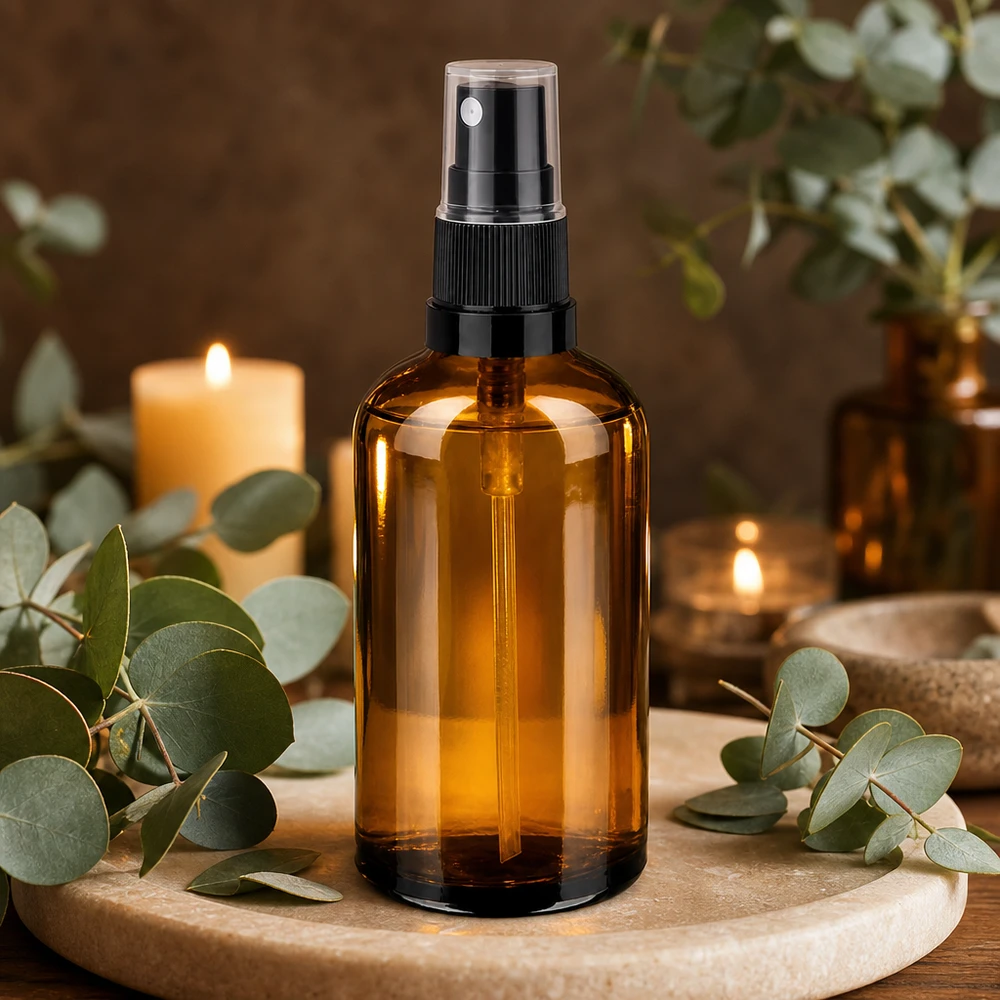 100ml vaporisateur noir/tr. STD BrownLine UT18/100 Élégant vaporisateur avec bouchon noir d'une capacité de 100 ml pour les produits de bien-être