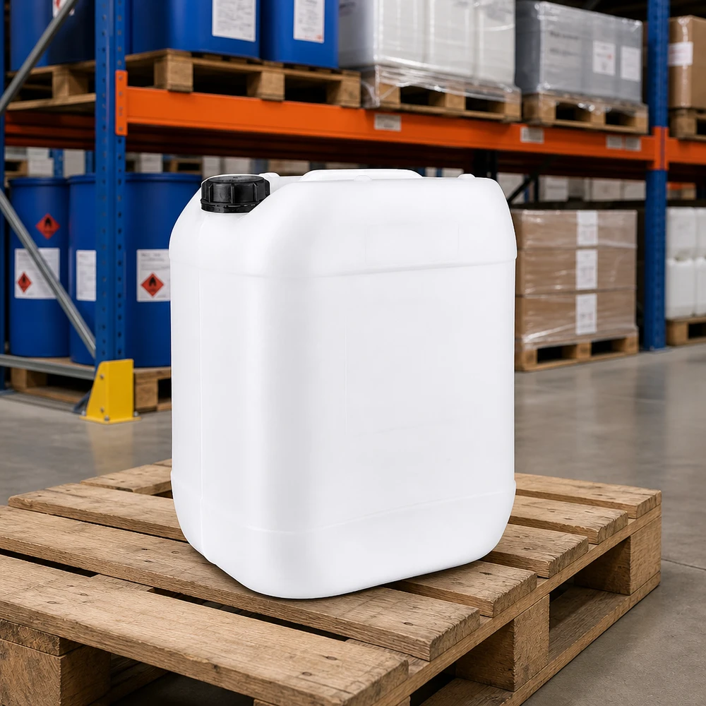 Jerrican de 20 litres avec bouchon à vis Bidon de stockage transparent en PEHD de 20 L avec bouchon OV pour produits chimiques