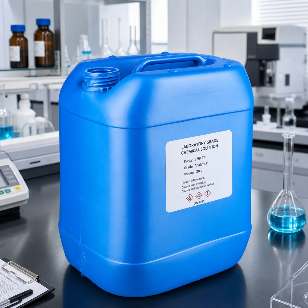 Bidon de laboratoire bleu de 20 L, à bouchon à vis et poignée encastrée, sans couvercle