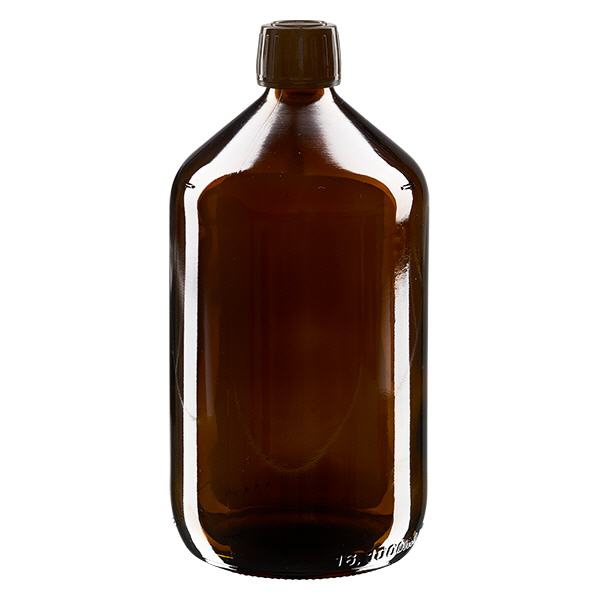Flacon médical 1000 ml couleur ambrée avec bouchon brun Flacon médical 1000 ml couleur ambrée avec bouchon brun