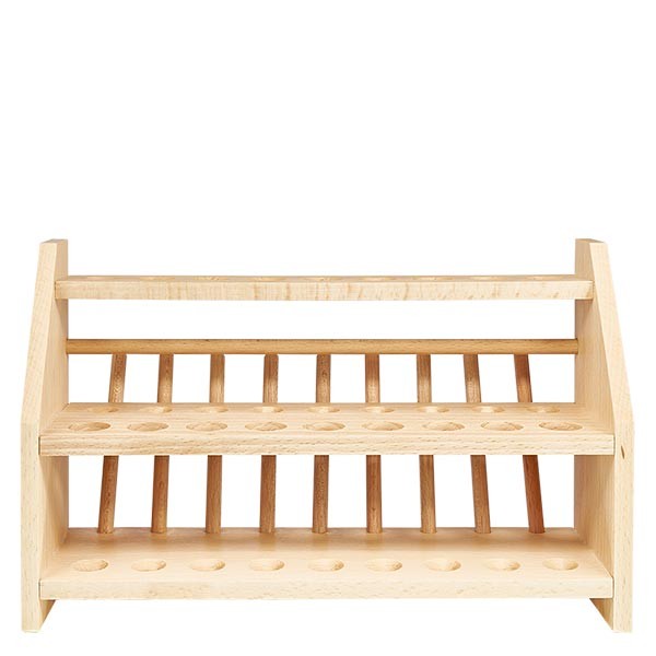 Portoirs pour tubes à essai en bois, pour tubes jusqu'à env. 18 mm Ø pour 18 tubes, avec 9 tiges