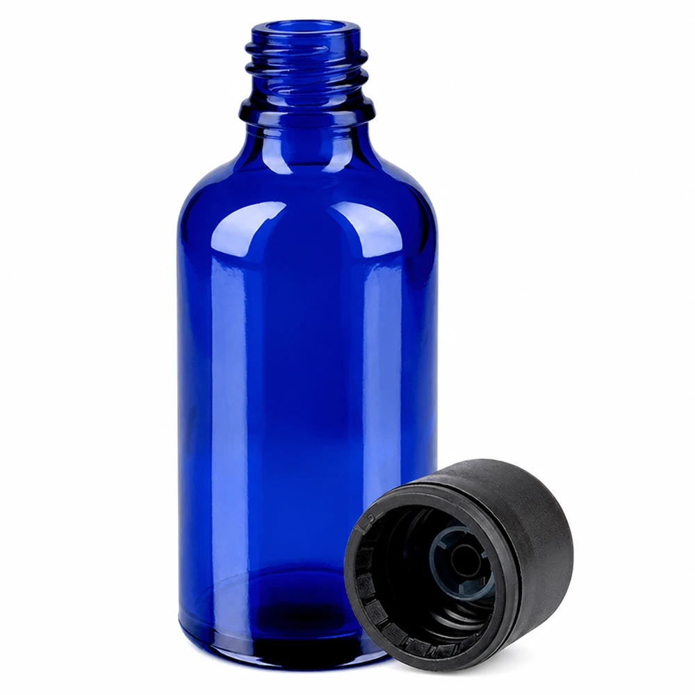 Flacon 50ml 6mm SV noir STD BlueLine UT18/50 Flacon compact de 50ml en verre anti-UV bleu pour les applications pharmaceutiques