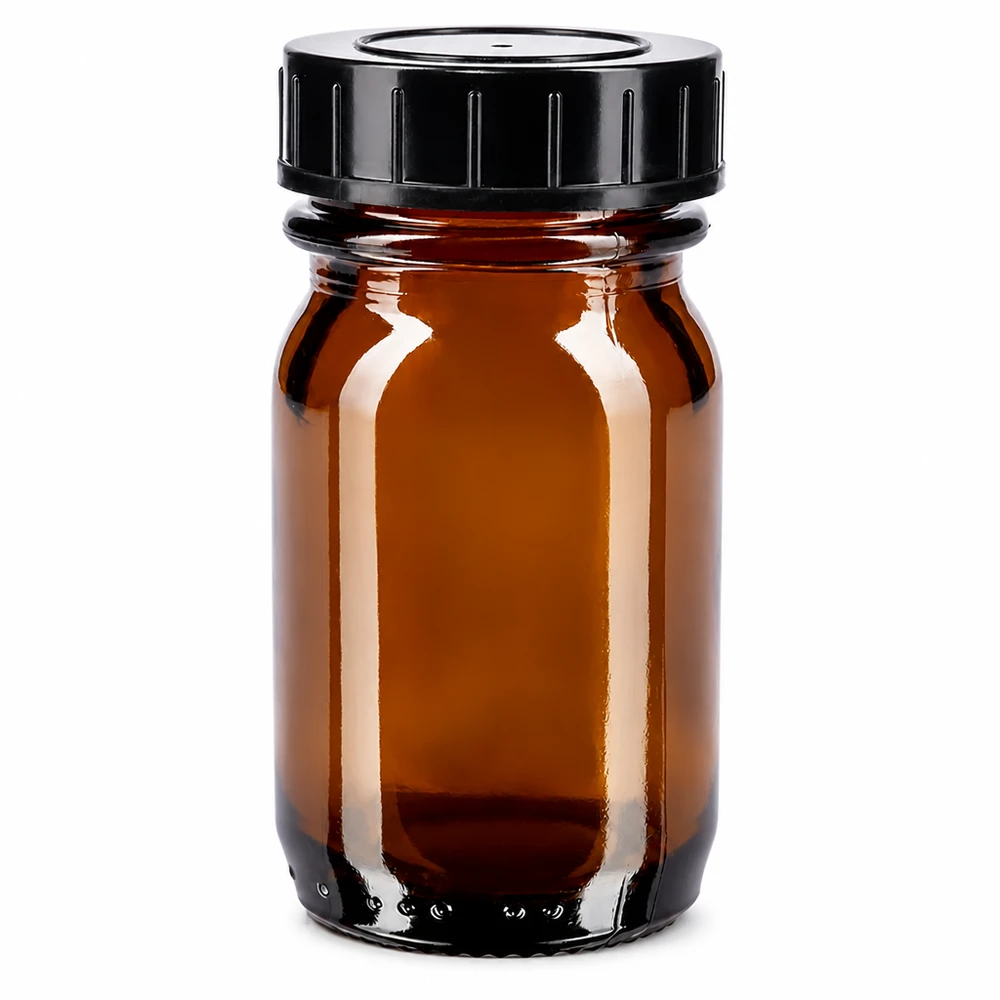 Bocal à col large en verre ambré 30 ml + couvercle à vis Bouteille à col large de 30 ml en verre brun avec bouchon à visser noir pour une conservation sûre