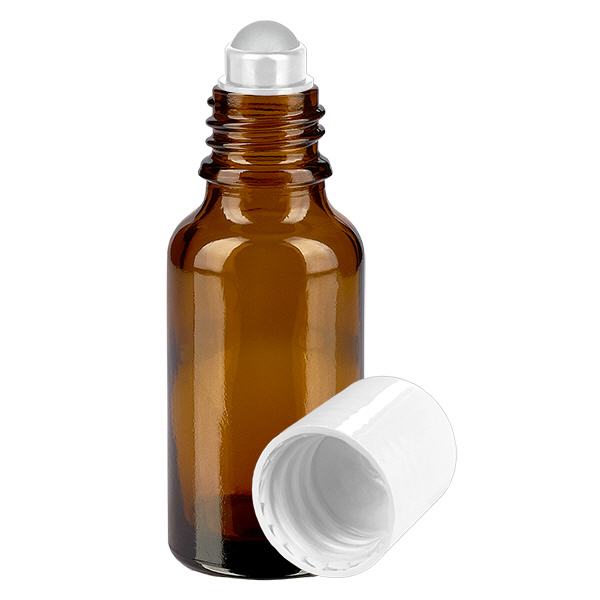 Flacon de pharmacie brun 20ml Roll-On bouchon blanc