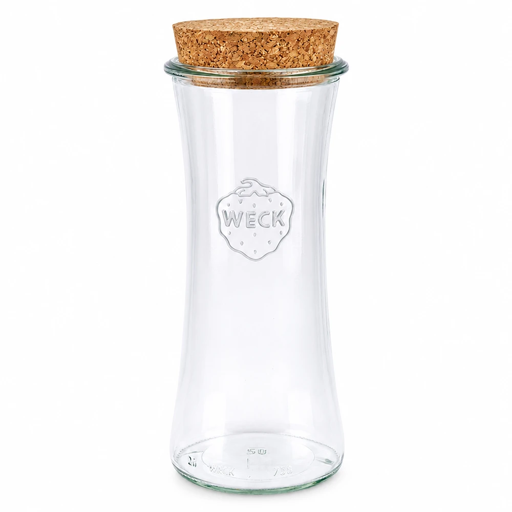 WECK Pot à délicatesse 700ml RR80 avec bouchon en liège naturel Couvercle Pot de conservation transparent