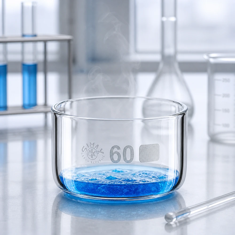 Coupelle de cristallisation 60 ml sans bec verseur Coupelle d'évaporation en verre borosilicaté, 60 ml, cylindrique, ø 60 mm, qualité laboratoire tchèque