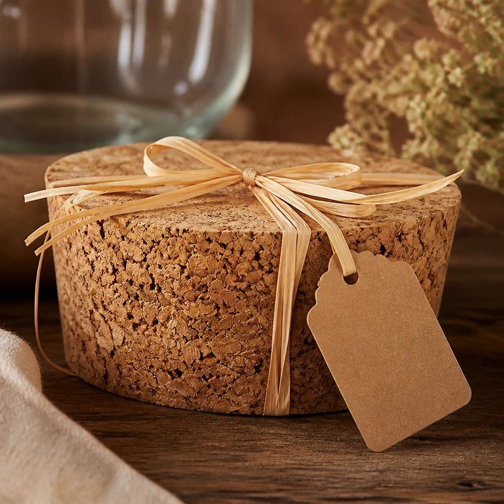 WECK Bouchon RR40 emballé comme cadeau avec ruban et pendentif décoration rustique bouchon en liège naturel 40mm