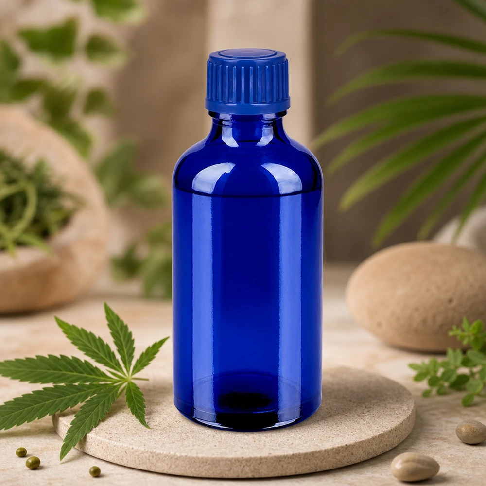 Flacon de 50ml 11mm SV bleu STD BlueLine UT18/50 Bouteille robuste de 50 ml en verre au cobalt BlueLine UT18/50 avec bouchon à vis de sécurité pour les enfants