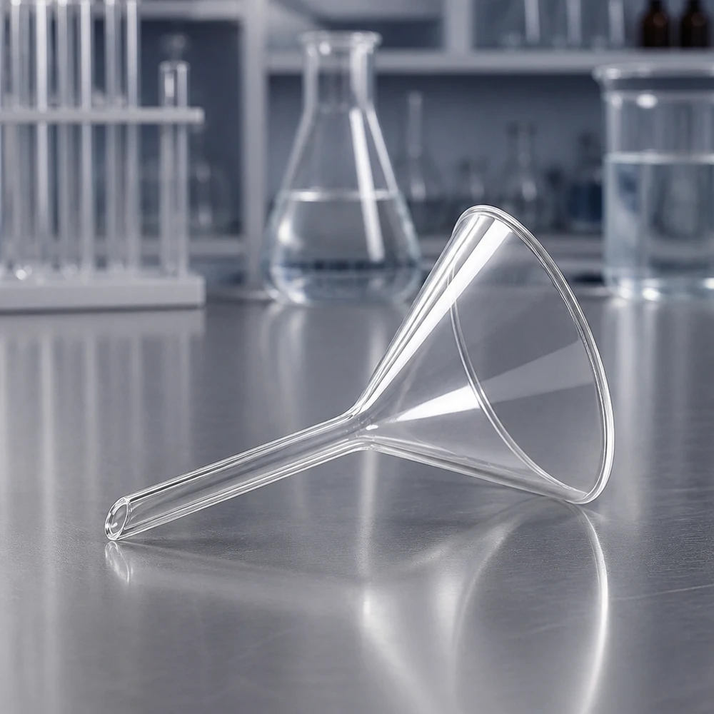 Entonnoir Ø 50mm - verre sodocalcique - angle 60° Entonnoir en verre de laboratoire transparent avec ouverture de 50mm pour les applications chimiques et les expériences