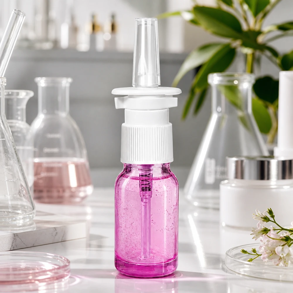 Bouteille en verre de 10 ml pour spray nasal, optique Purple Light avec bouchon UT18/10 pour les pharmacies