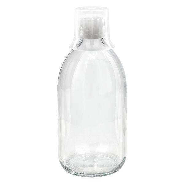 Flacon médical 500 ml couleur claire avec bouchon blanc et gobelet doseur