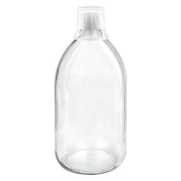 Flacon médical 1000 ml couleur claire avec bouchon blanc et gobelet doseur