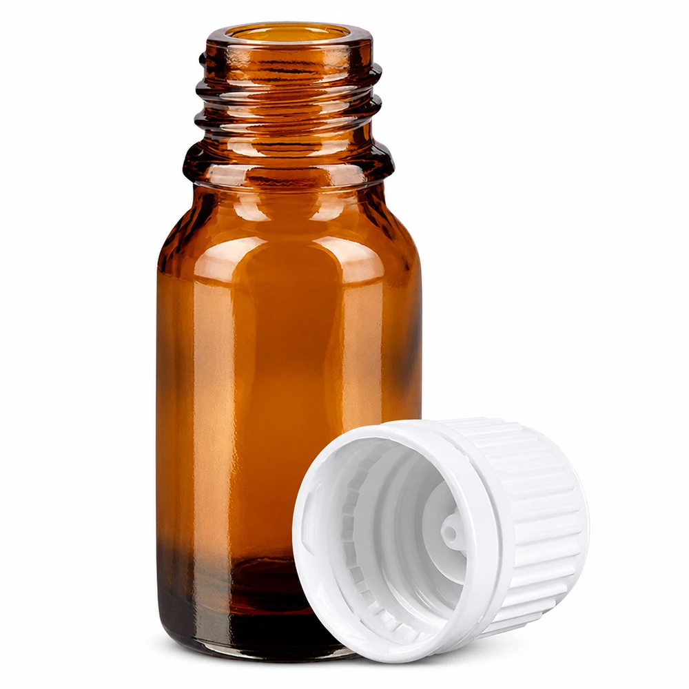 Flacon 10ml 11mm SV blanc OV BrownLine UT18/10 Flacon compte-gouttes en verre brun de 10 ml avec protection UV et bouchon de sécurité pour les enfants