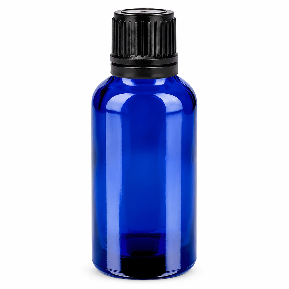 Flacon 30ml 11mm SV noir OV BlueLine UT18/30 Flacon bleu de 30 ml de haute qualité en verre anti-UV avec bouchon d'inviolabilité foncé
