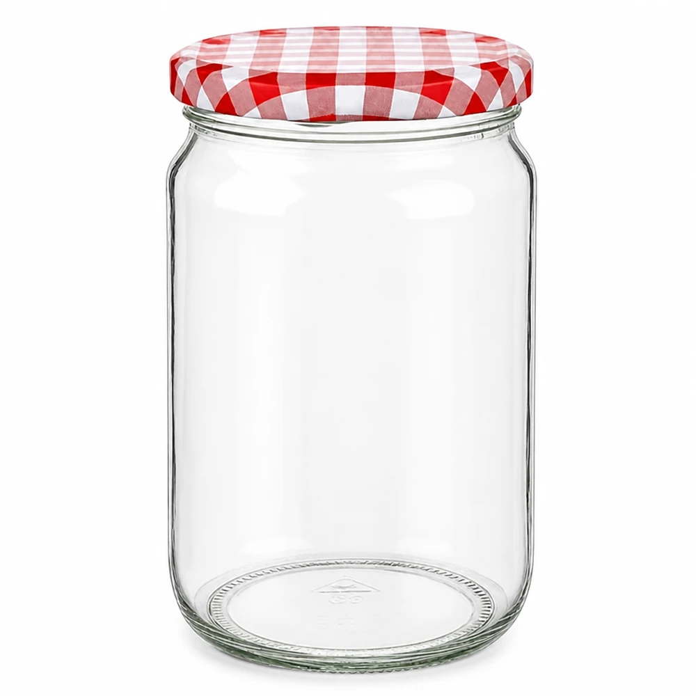 795ml Verre rond avec couvercle BasicSeal rouge/blanc UNiTWIST Pot rond de 795ml avec couvercle BasicSeal à carreaux rouges et blancs, bocal vide pour la conservation et le stockage