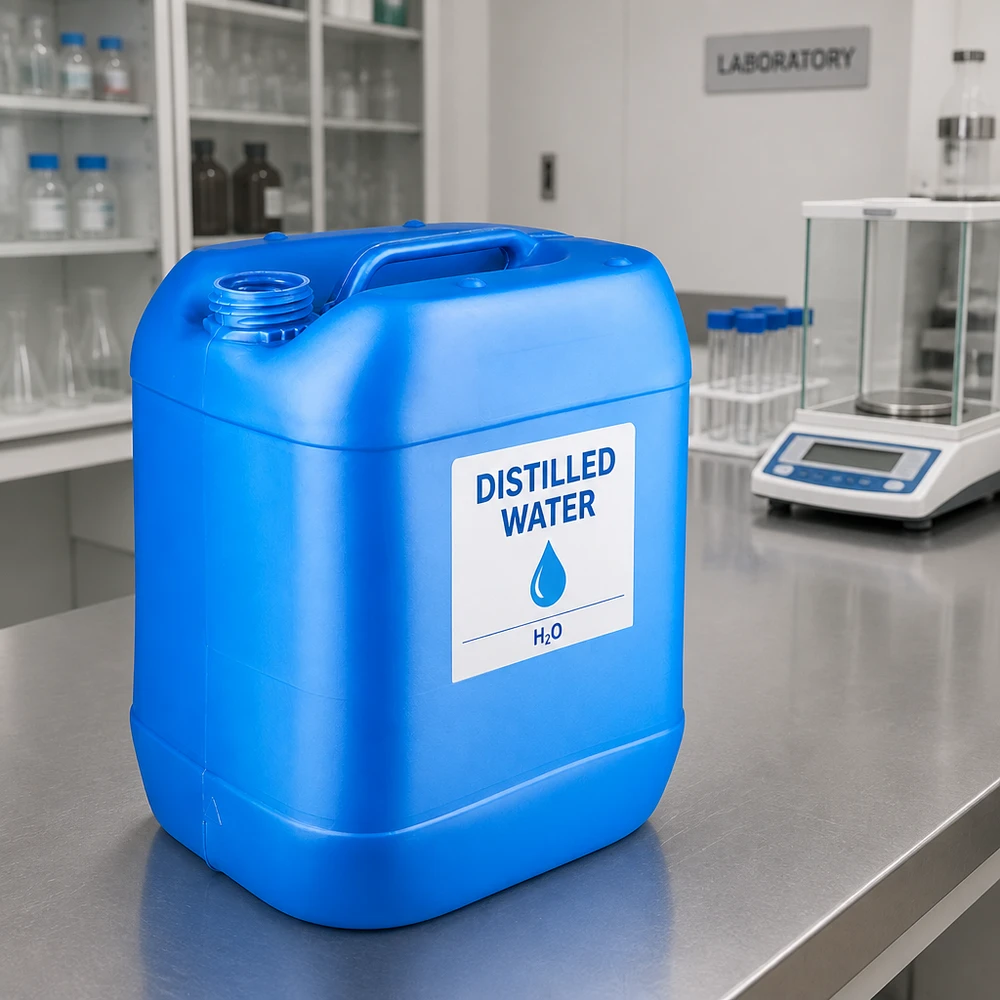 Bidon rectangulaire en plastique de 20 litres, bleu, avec bouchon à vis et poignée intégrée