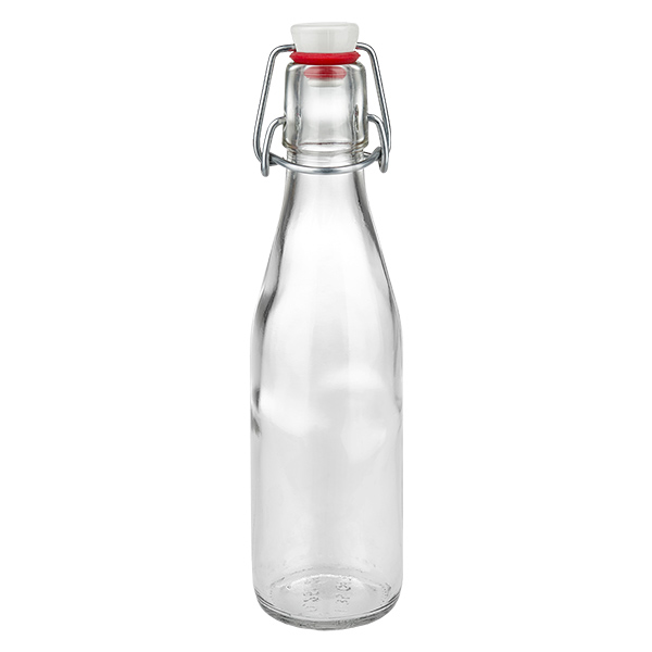 Bouteille en verre de 250 ml + bouchon mécanique en porcelaine UN..