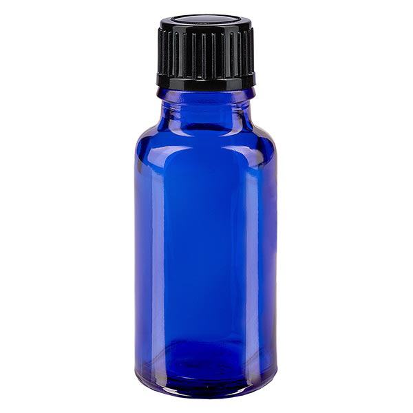 Flacon à pharmacie bleu 20ml bouchon à vis noir standard