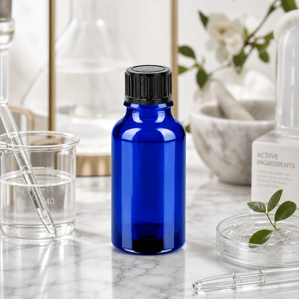 Flacon 20ml 11mm SV noir STD BlueLine UT18/20 Bouteille en verre pratique de 20 ml avec bouchon à vis noir pour les applications mobiles