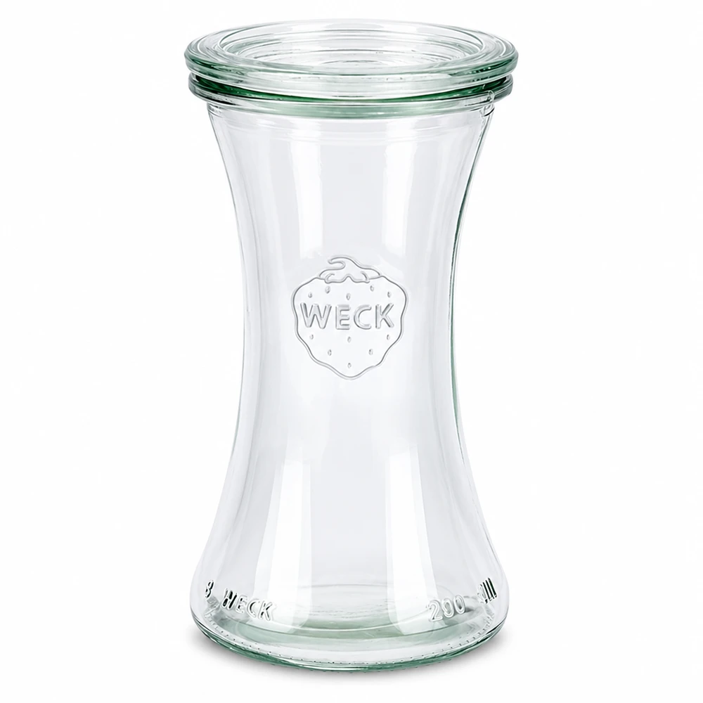 WECK Pot à délicatesse 200ml avec couvercle en verre RR60 vide transparent sur fond blanc