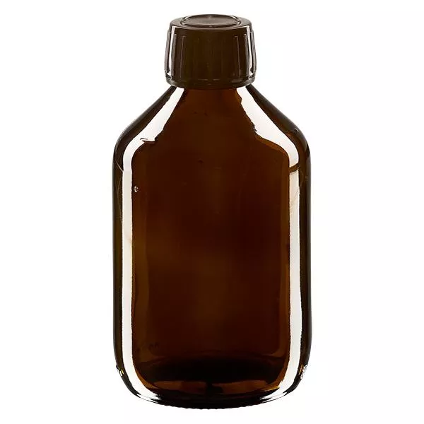 Flacon médical 300 ml couleur ambrée avec bouchon brun Flacon médical 300 ml couleur ambrée avec bouchon brun