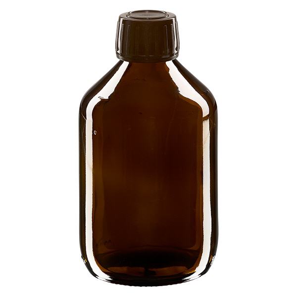 Flacon médical 300 ml couleur ambrée avec bouchon brun Flacon médical 300 ml couleur ambrée avec bouchon brun
