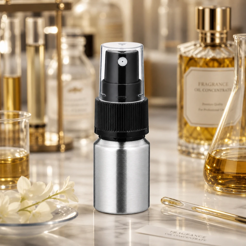 Bouteille en aluminium poncé 10 ml, avec vaporisateur à pompe noir Flacon en aluminium rechargeable de 10 ml avec tête de pulvérisation - solution réutilisable pour les huiles parfumées et les extraits