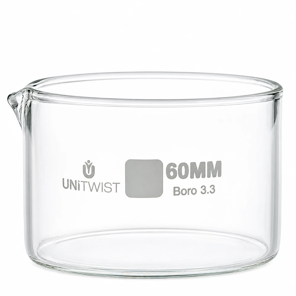 Coupelle en verre transparent, ø 60 mm, UNiTWIST, matériel de laboratoire, coupelle de cristallisation en borosilicate, résistante à la chaleur