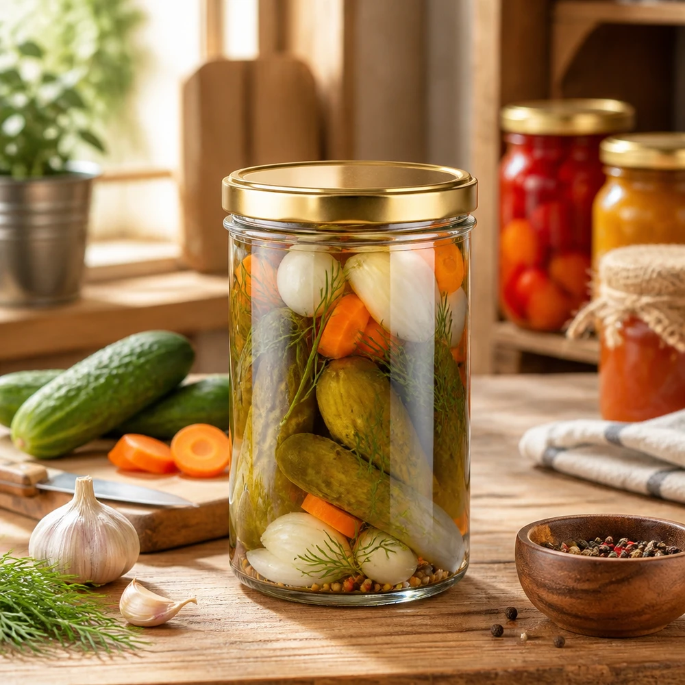 277ml bocal doré avec légumes au vinaigre concombres carottes aneth comme bocal pour conserves et pickles