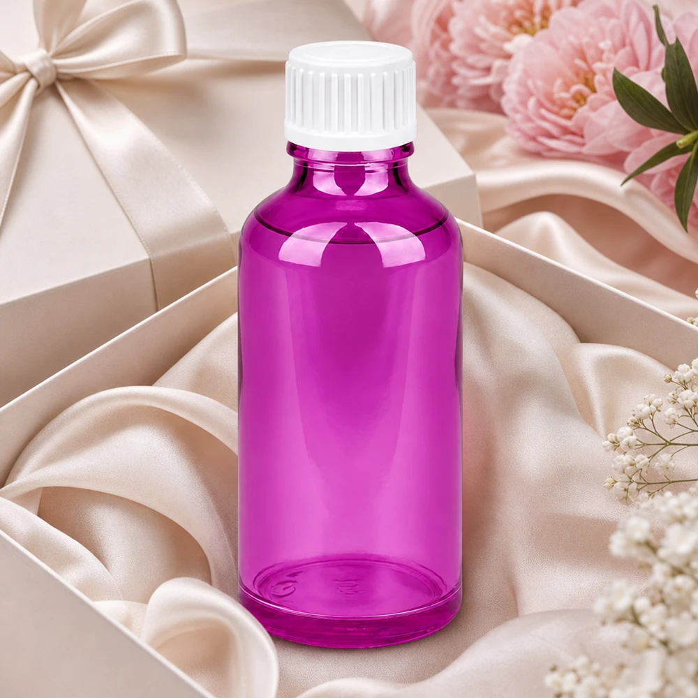 Flacon 50ml (globules) 3mm bague de coulée blanche standard PurpleLine. UT18/50 Bouteille en verre violet de 50 ml pratique avec bouchon de sécurité pour les enfants pour une conservation en toute sécurité