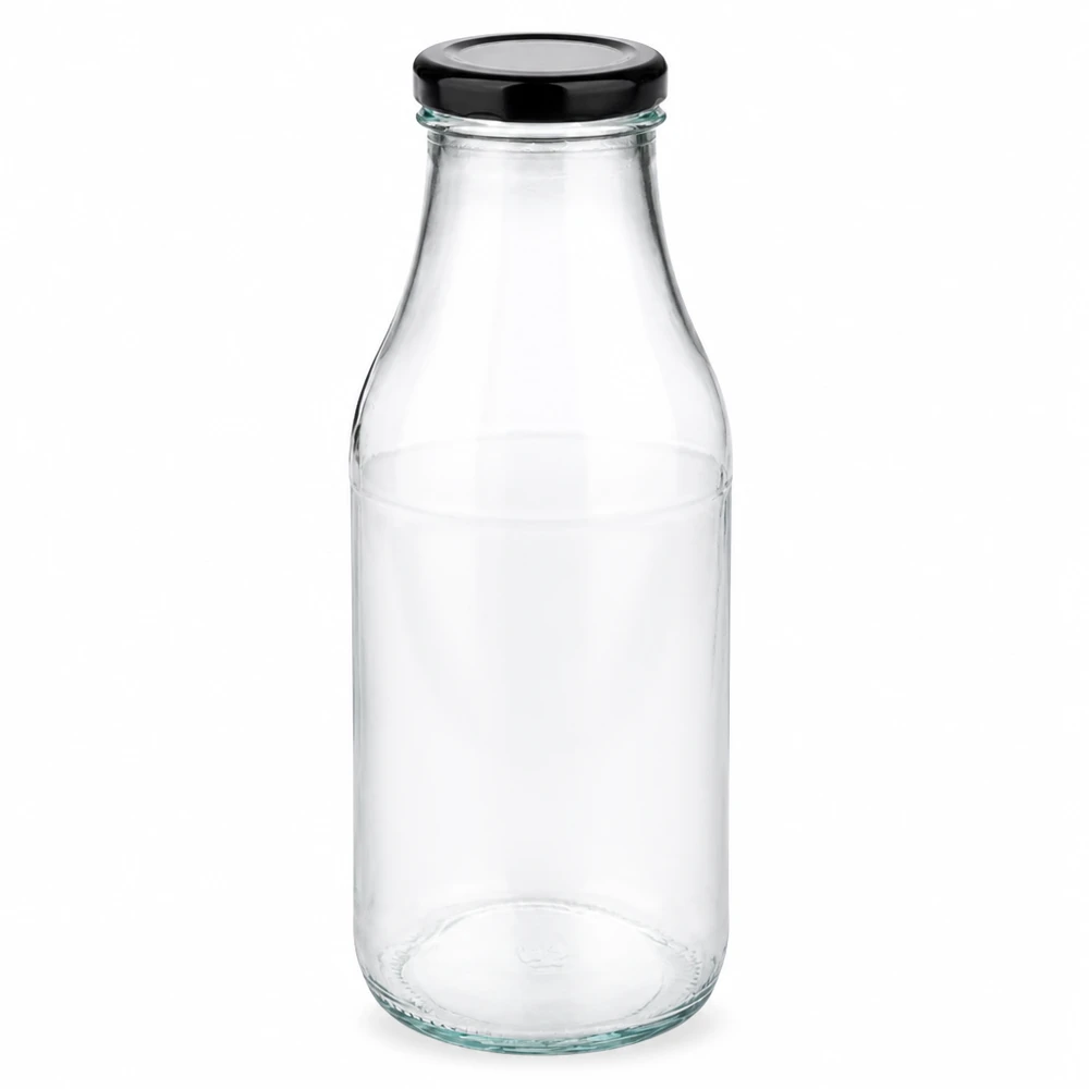 Bouteille en verre de 330 ml + bouchon BasicSeal noir UNiTWIST Bouteille de lait en verre transparent de 330 ml avec bouchon noir hermétique UNiTWIST
