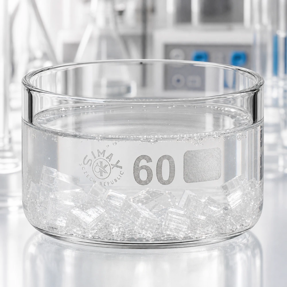 Coupelle cylindrique plate en verre de 60 ml, Simax République tchèque, pour la cristallisation chimique