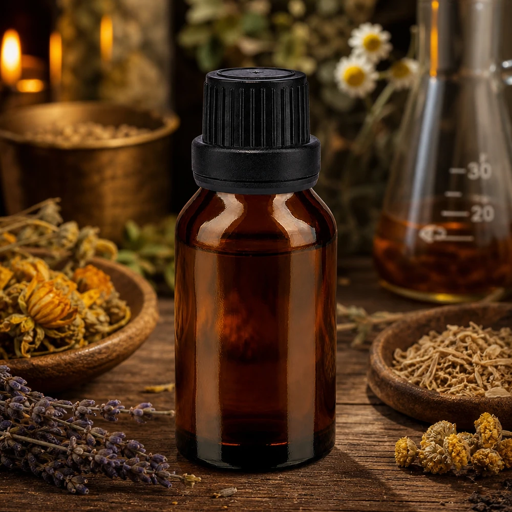 Flacon de pharmacie de 30 ml en verre ambré avec bouchon OV, destiné aux huiles essentielles et aux cosmétiques naturels