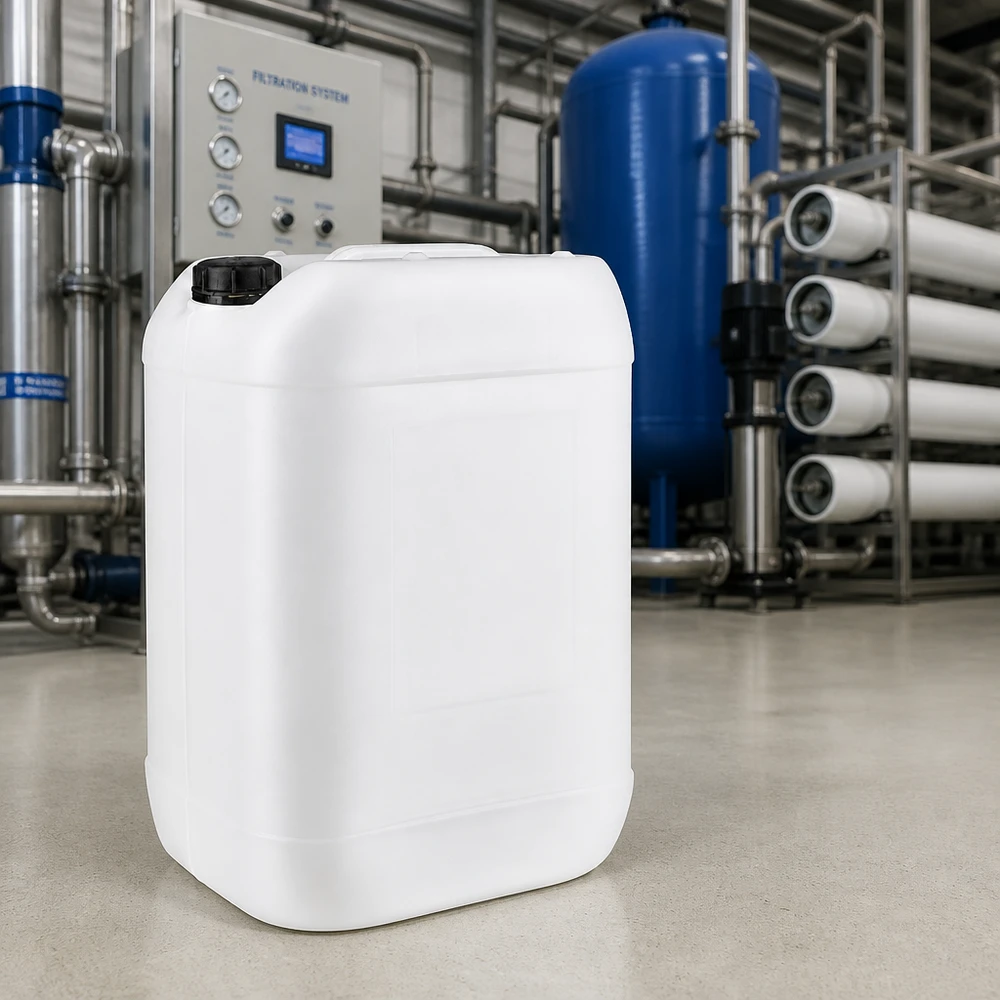 Bidon empilable de 25 litres, homologué UN, muni d'un bouchon à vis, destiné au transport de marchandises dangereuses