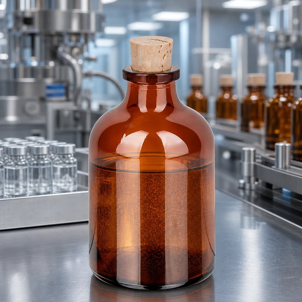 Flacon en verre ambré 50 ml avec bouchon de liège 11/14 mm Braunglasflasche mit Korkstopfen 50ml zur sicheren Aufbewahrung organischer Lösungsmittel