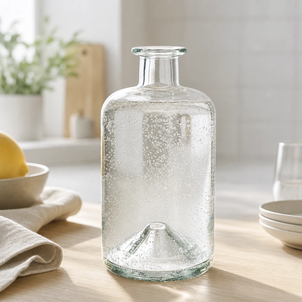 Flacon à pharmacie « 500ml Glasflasche "Sofia" ohne Verschluss UNiTWIST » 500 ml sans bouchon UNiTWIST® 500ml Glasflasche Sofia mit Sprudelwasser gefüllt moderne Küche Lifestyle Apothekerflasche transparent UNiTWIST