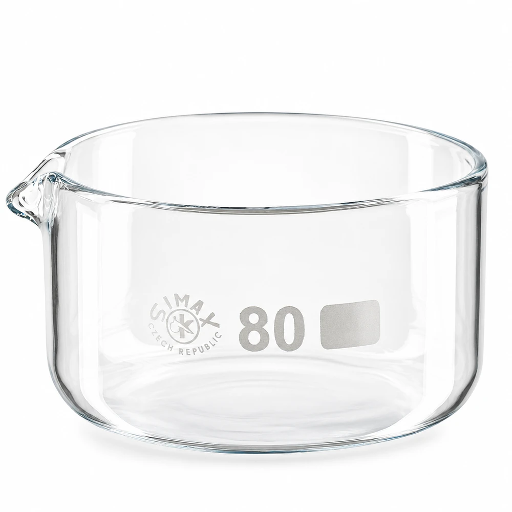 Coupelle de cristallisation 150 ml avec bec verseur Bol en verre transparent de 150 ml avec bec verseur, pour laboratoire et cristallisation, ø 80 mm