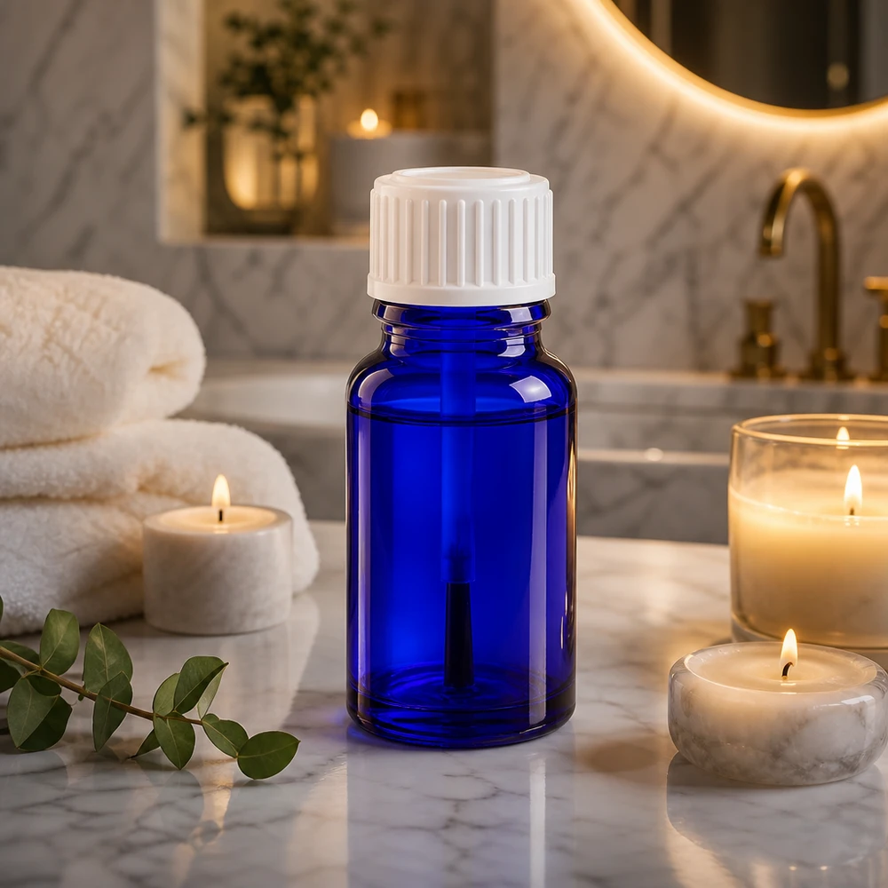 Flacon en verre bleu cobalt de 10 ml, protégeant du lumière, pour huiles essentielles et aromathérapie
